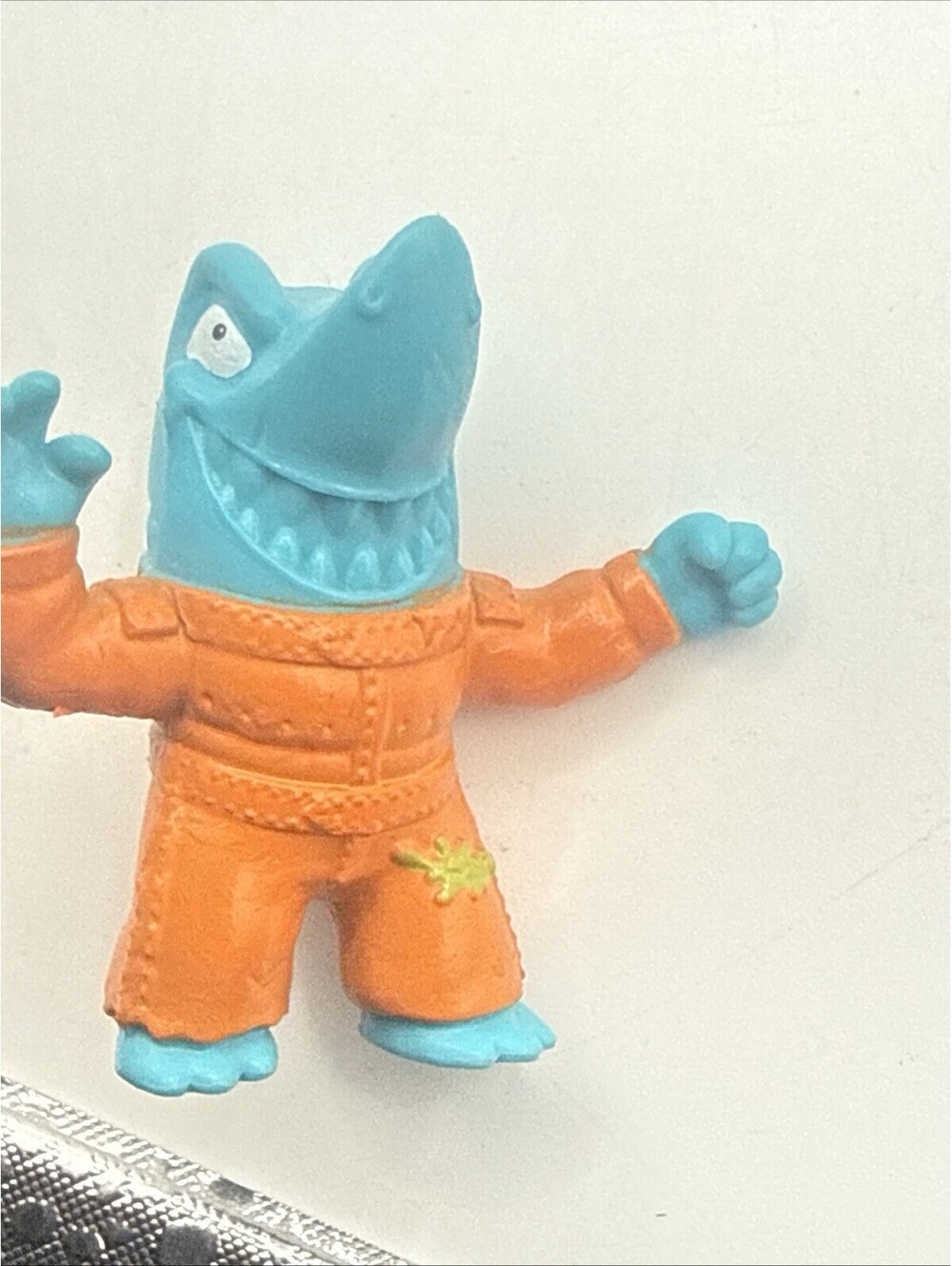 Vintage 90s Blue Monster Mini Shark Figure Brown Jumpsuit Plastic Toy